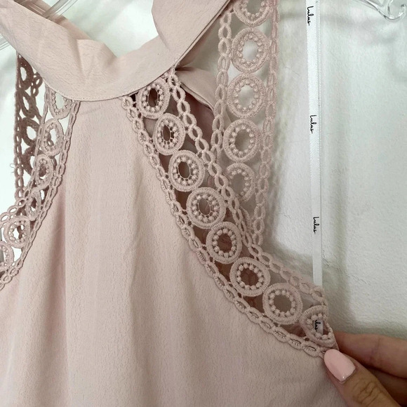 Lulus Any Sway, Shape Or Form Pink Lace Halter Shift Open Back Formal Dress - Picture 7 of 13